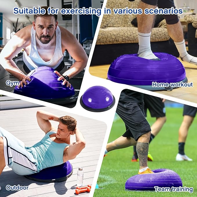 Honoson Half Ball Trainer Yoga Ball with Resistant Band Foot Pump Set, Half Exercise with Fitness Elastic Belt Hedgehog Balance Pods for Core Stability Full Body Workout Gym