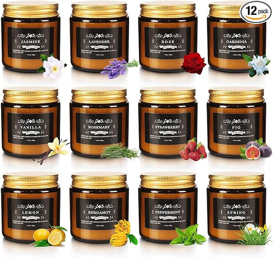 Christmas Scented Candle Set 12 Pack, Candle for Home Scented, Odor Eliminating, Stress Relief, Long Lasting Soy Wax Gift Set