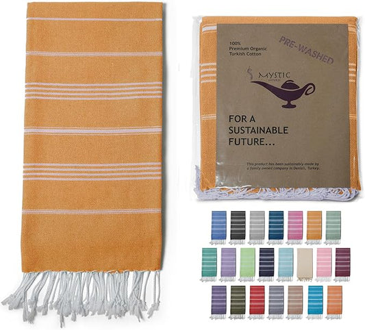 Turkish Beach Towel 100% Organic Cotton Extra Large Oversized (39 x 71 Inches) Quick Dry Sand Free Light Weight Prewashed for Bath Beach Gym Yoga Travel Towel Blanket (Turmeric)