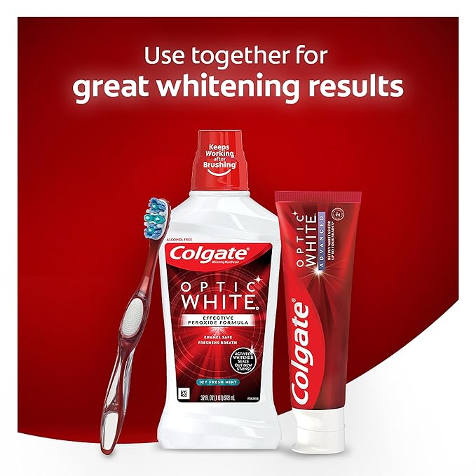 Colgate Optic White Whitening Mouthwash, Fresh Mint - 946mL, 32 Fluid Ounce (3 Pack)