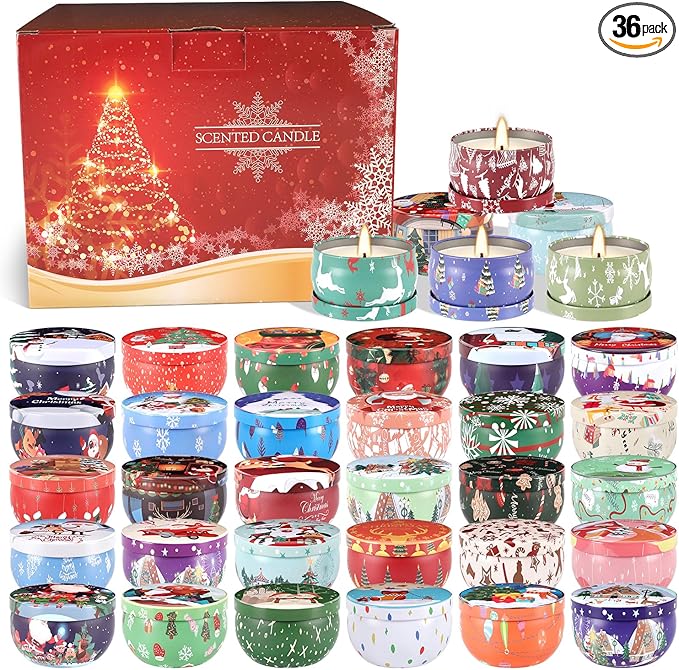 36 Packs Christmas Scented Candles Gift- Aromatherapy Candle-2.5oz Soy Wax-Long Lasting Burn time, Christmas Thanksgiving Gifts, Home Decor.