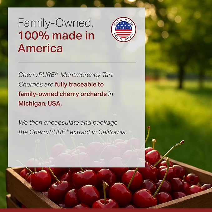 Montmorency Tart Cherry, Non GMO, Capsules - CherryPure 50:1 Concentrate eq. 25,000 mg - Antioxidants & Flavonoids, Tart Cherry Extract for Gout & Muscles - 120 Veggie Capsules - 4 Month Supply
