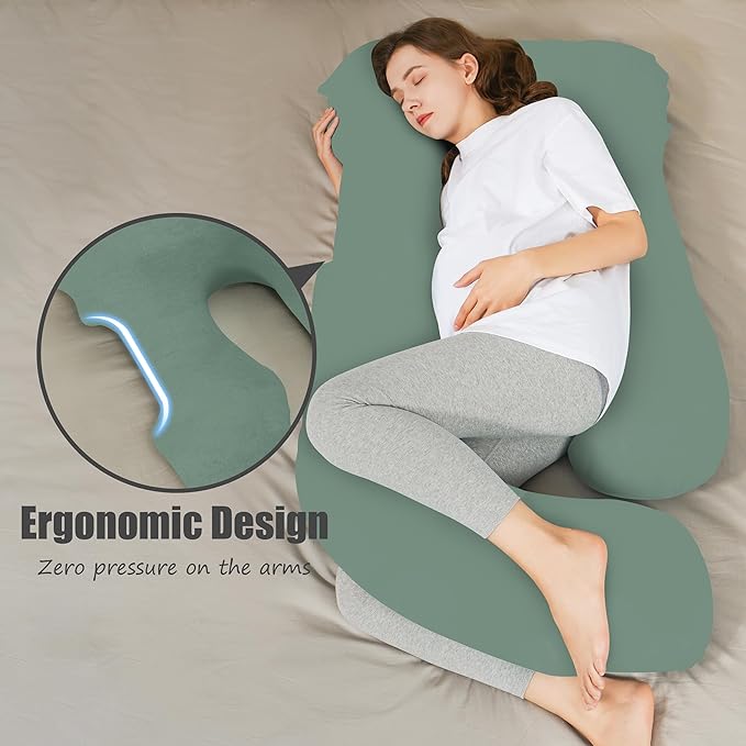 HIPHOP PANDA U-Shaped Pregnancy Pillow for Sleeping - Full Body Maternity Support Pillow with Removable Cover - Comfort for Back, HIPS, Legs, Belly - 57 Inch for Pregnant Women, Green