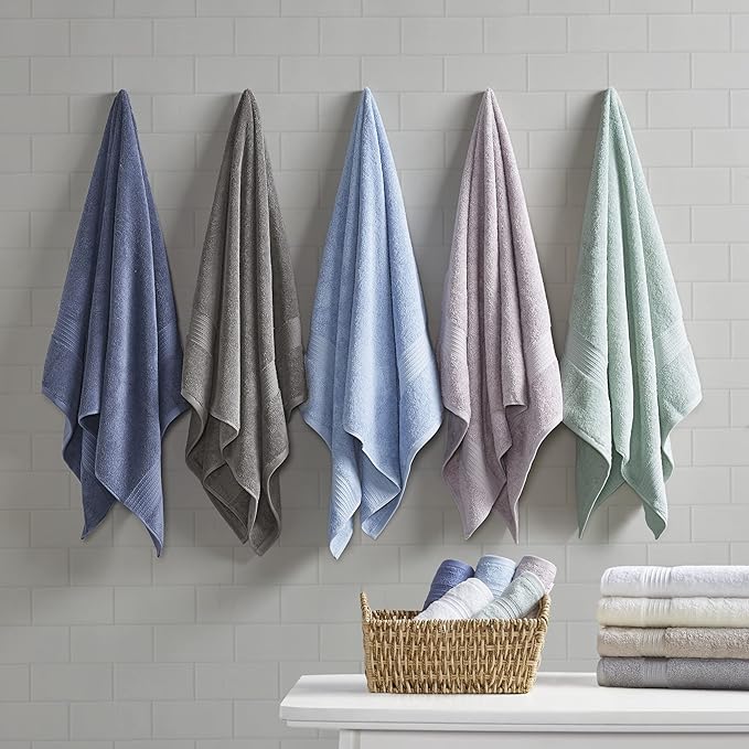 Madison Park Organic 100% Cotton Bathroom Towel Set, Hotel & Spa Quality Highly Absorbent, Quick Dry, Include for Shower, Handwash & Facial Washcloth, Multi-Sizes, Grey