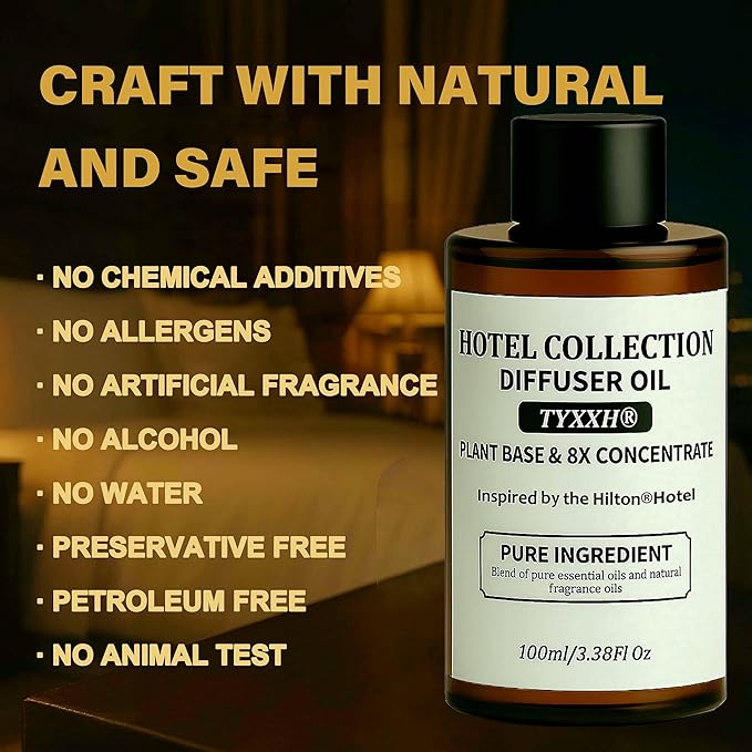 Hotel Collection Diffuser Oil, Hilton Inspired Essential Oils for Waterless, Cold Air, Ultrasonic & Reed Diffusers, HVAC, Long-Lasting 5-Star Hotel Fragrance for Home, Office, Spa - 3.38fl oz/100ml