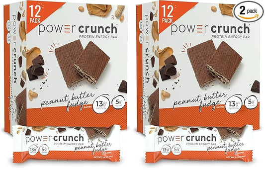 Power Crunch Protein Wafer Bars, High Protein Snacks with Delicious Taste, Peanut Butter Fudge, 1.4 Ounce (12 Count) (Pack of 2)