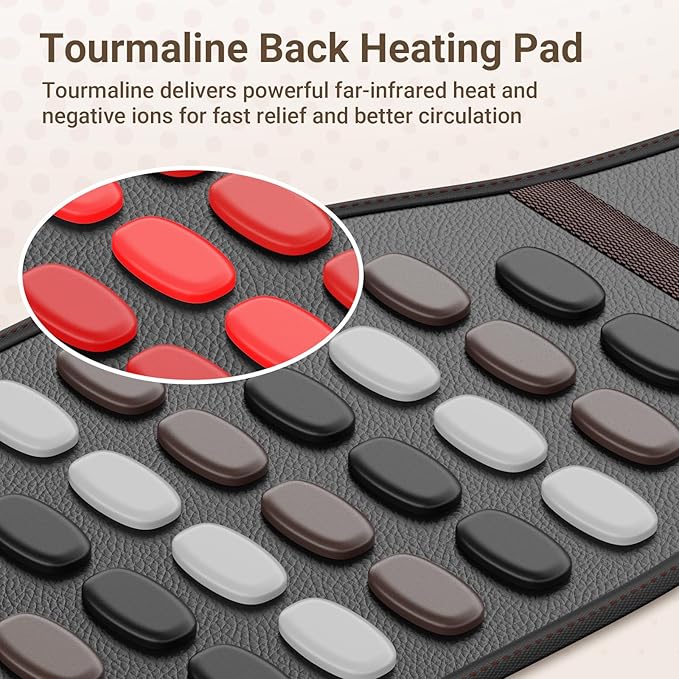 Comfytemp Far Infrared Back Heating Pad for Deeper Muscle Pain Relief, 50 Tourmaline Natural Stones FSA Eligible HSA FIR Waist Belt, 6 Heat 8 Timer, Birthday Gifts for Mom Dad, (No Massage or Battery)