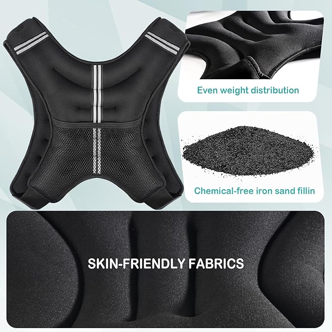 KHTO Weighted Vest Woman Men-5lbs/10lbs/15lbs/20lbs/25lbs/30lbs Weight Vest with Warning Light Reflective Strip for Workout, Strength Training, Running