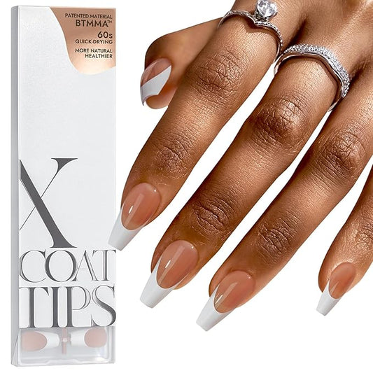 BTArtboxnails French Gel Nail Tips - French Tip Press on Nails Brown Medium Coffin XCOATTIPS for Nail Extensions