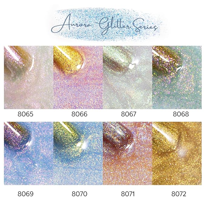 CANNI 8 Pcs 9 ML Glitter Gel Nail Polish Set, Shimmer Sparkly Gold Blue Yellow Purple Green Colors Gel Polish Kit Soak Off Led Manicure Salon DIY Gifts