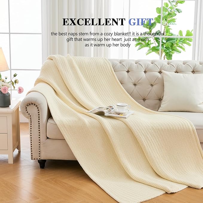 L'AGRATY Knitted Weighted Blanket - 50"x60", 10lbs Cooling Chunky Knit, Braided Crochet Throw with Thick Cable Yarn, Machine Washable