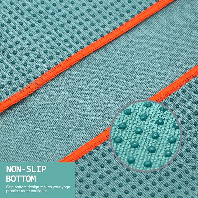 Eunzel 2 Pack Hot Yoga Towel - Microfiber Non Slip Yoga Mat Towel with Grip Dot Sweat Absorbent Towel for Hot Yoga, Pilates and Fitness 72" x 24", Dark Cyan/Steel Blue