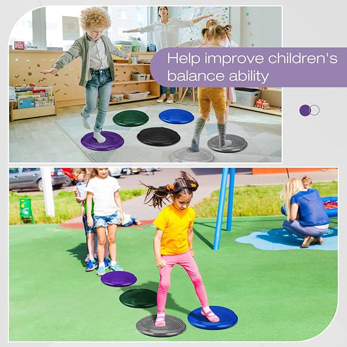 Amylove 6 Pcs Wiggle Seat Inflated Wobble Cushion for Sensory Kid 13 Inch Balance Disc Kids Flexible Seating Exercise Sensory Pad Chair Cushion for Classroom Office School