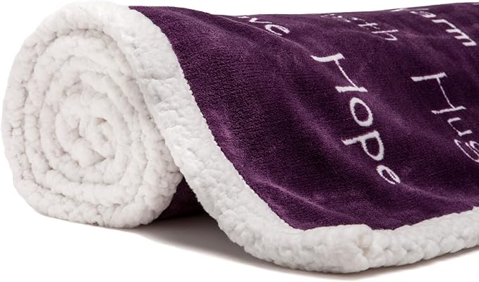 Chanasya 5-Piece Warm Hugs Positive Energy Healing Thoughts Comfort Caring Message Print Combo Gift Pack Throw Blanket, Neck Pillow, Eye Mask, Tote Bag, Socks - for Women Men Cancer Hospital Aubergine