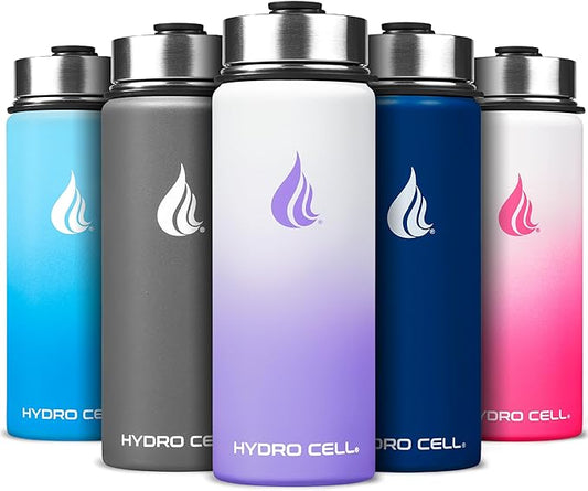HYDRO CELL Stainless Steel Insulated Water Bottle with Straw - For Cold & Hot Drinks - Metal Vacuum Flask with Screw Cap and Modern Leakproof Sport Thermos for Adults (Lavender/White 18oz)