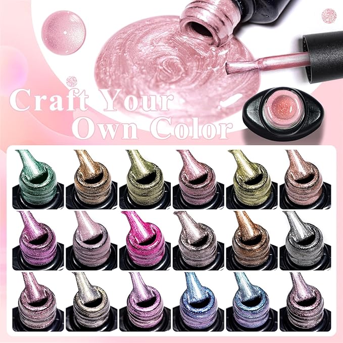 MTSSII 18PCS Cat Eye Gel Nail Polish Set with Magnet, Sea Spirit Magic Cateye Gel Polish Pink Green Blue Yellow Glitter Shinny Magnetic Nail Polish Soak Off LED Manicure Nail Art