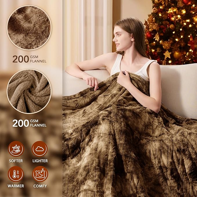 Homemate Electric Heated Blanket Full Size - 72"x84" Heating Blanket Full Size 1/2/4/6/8 Hours Auto-Off 10 Heat Level Over-Heat Protection Luxury Faux Fur Sherpa ETL Certification
