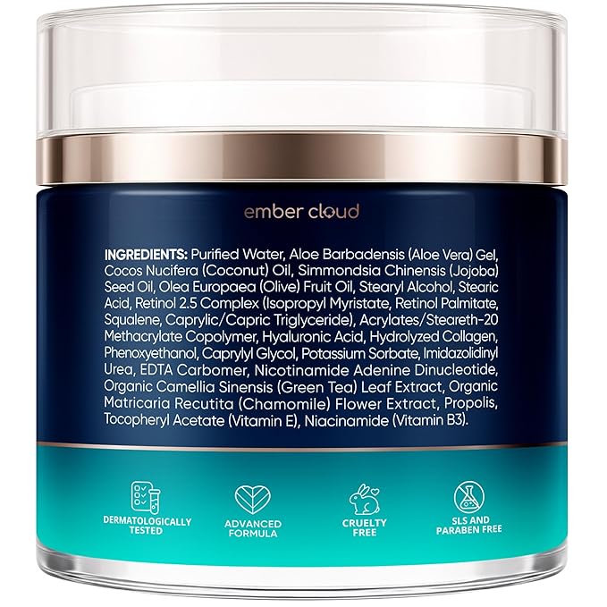 Collagen NAD+ Cream for Face Retinol Hyaluronic Acid Niacinamide for All Skin Types - Anti-Aging Face Moisturizer with Airless Pump - Day & Night Cream for Wrinkles - Made in USA 1.7 Oz
