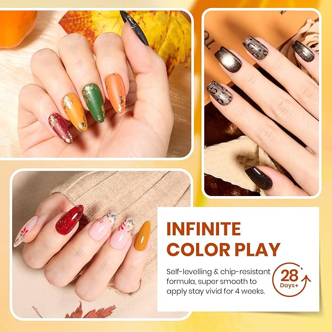 Beetles Fall Gel Nail Polish Set – Glint Crush 20 Colors Cat Eye Gel Polish, Glitter Yellow Orange Green Red Colors with Base Glossy Mattle Top Coat Soak Off UV LED Manicure Kit for DIY Salon