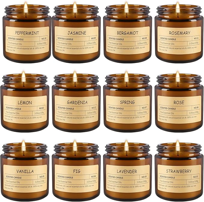 12 Pcs Scented Candles with Added Natural Essential Oils, 3.05oz, Suitable for Various Festivals, Parties, Yoga, and Home Scene.