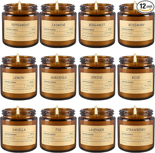 12Pack Scented Candle Set - Aromatherapy Candle Gift Set – Long Lasting Jar Candles for Men| Women, Ideal for Birthdays, Mother's Day Thanksgiving Gifts