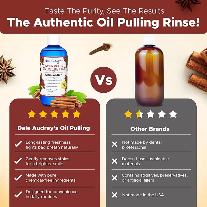 Oil Pulling for Teeth and Gums | Made in USA Cinnamon Flavored Organic Sesame | Ayurvedic Oil Pulling Rinse to Whiten Your Teeth & Freshen Your Breath | Alcohol Free Fresh Breath Mouthwash-8 FL Oz