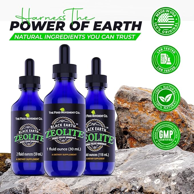 Black Earth Zeolite with Humic Fulvic Acids Trace Minerals for Adults and Kids for Detox, Gut Health and Immune Support - 2oz Liquid Drops Supplement