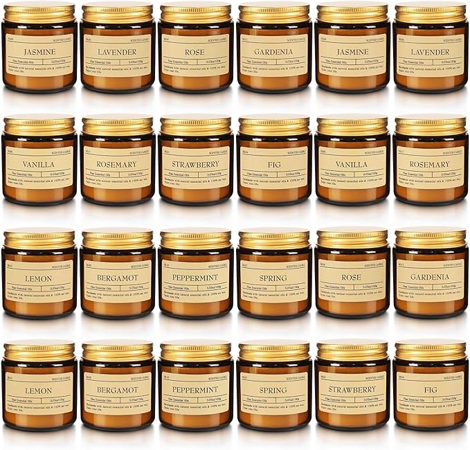 24-Pack Scented Candle Gift Box - 12 scents to Choose from (Rose/Lavender/Lemon/Vanilla),