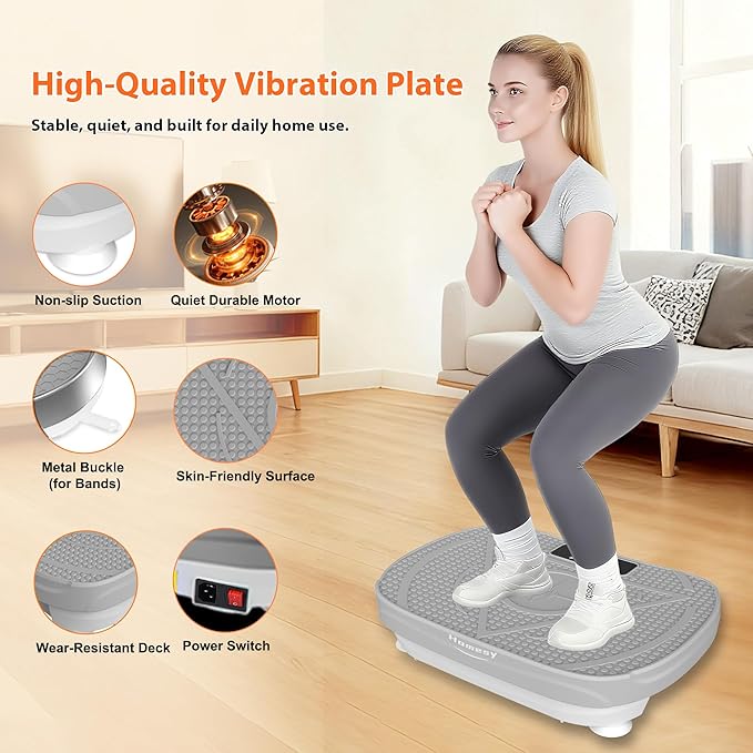 Homesy Vibration Plate Exercise Machine, Vibrating Plate for Lymphatic Drainage, Full Body Shaking Workout Fitness Platform Board, Sport Gym Equipment for Weight Loss Fat Burner