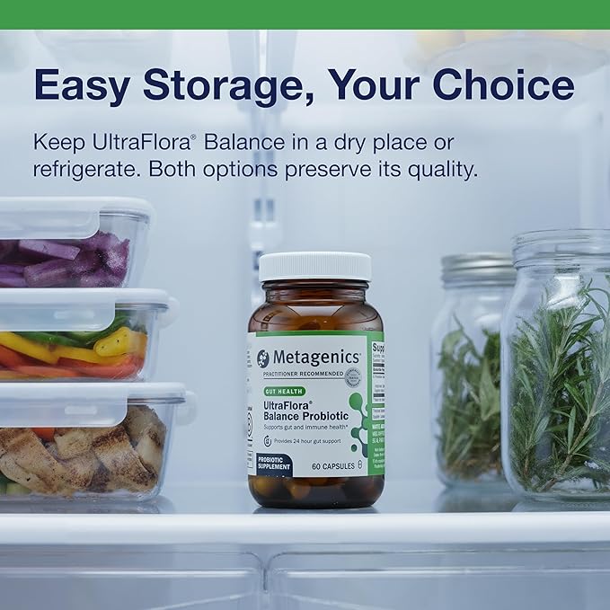 Metagenics UltraFlora Balance Probiotic - Shelf-Stable Daily Gut Health Supplement for Digestive & Immune Support* - Non-GMO & Gluten-Free - 60 Capsules