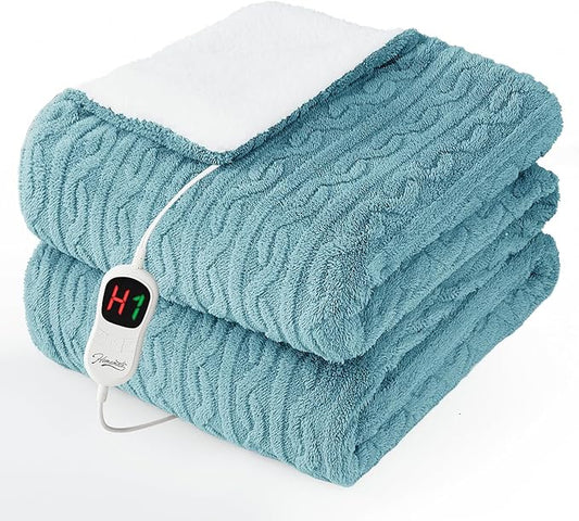 Homemate Electric Heated Blanket Twin - 62"x84" Heating Bed Blankets Throw with 10 Heating Levels 8 Hours Auto Off Fast Heating Over-Heated Protection Ultra Soft Warm Flannel ETL Certified