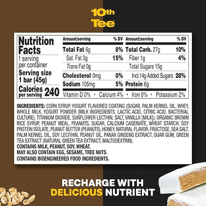 10th Tee PLUS+ Peanut Honey Bars made with Natural Ingredients | Golf Energy Bar, Easily Digestible Bar Healthy office Snacks | Best breakfast bars 12-45 grams bars