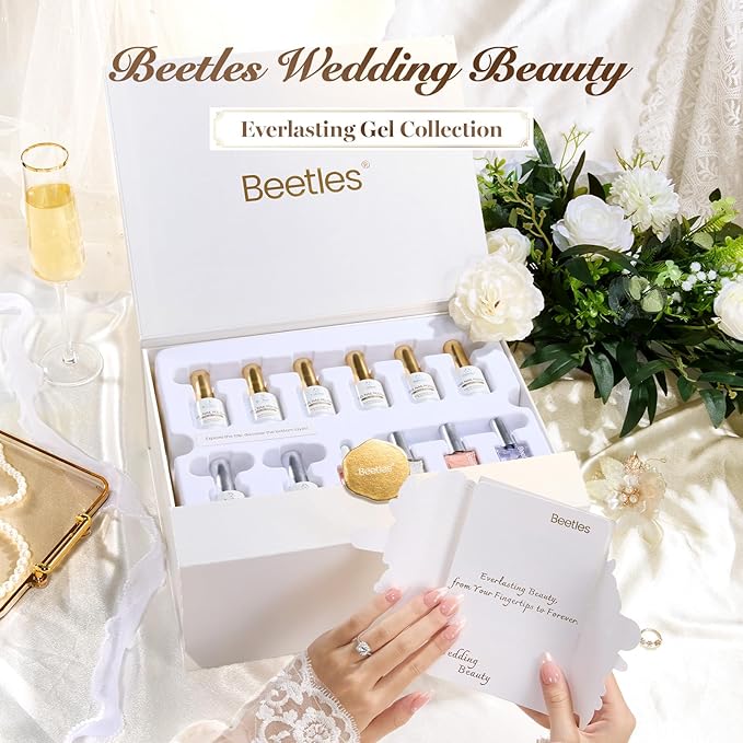 Beetles Wedding Gel Polish Kit – Wedding Beauty 6 Colors Gel Polish, Hema Free 15ml UV LED Soak Off Manicure with Base Coat Top Coat All in an Elegant Gift Box Nail Set for Bride