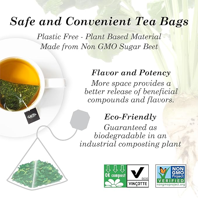 Wild Bliss Organic Wild Stinging Nettle Leaf Tea - Caffeine Free Urinary Tract and Joint Health Herbal Support - Pharmacopoeia Potency - 20 Plant Based Tea Bags