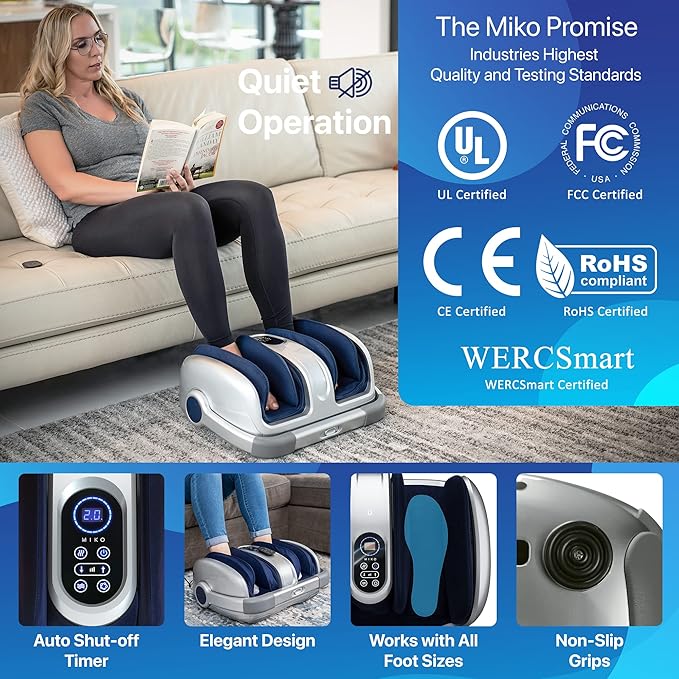 MIKO Shiatsu Foot Massager for Circulation & Pain Relief - Deep Tissue Kneading, Heat Therapy for Plantar Fasciitis, Neuropathy, Diabetics - Fits Up to Size 15