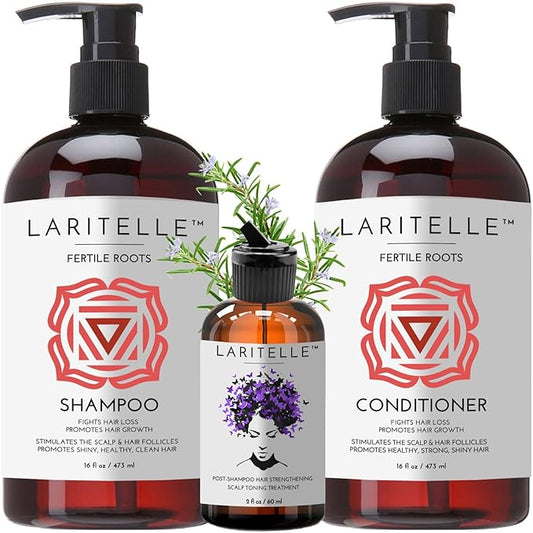 Laritelle Organic Hair Care Set Fertile Roots | Fortifying, Strengthening & Rejuvenating | Prevents Hair Thinning and Shedding, Promotes New Hair Growth | Ayurvedic Herbs, Lavender, Ginger, Rosemary