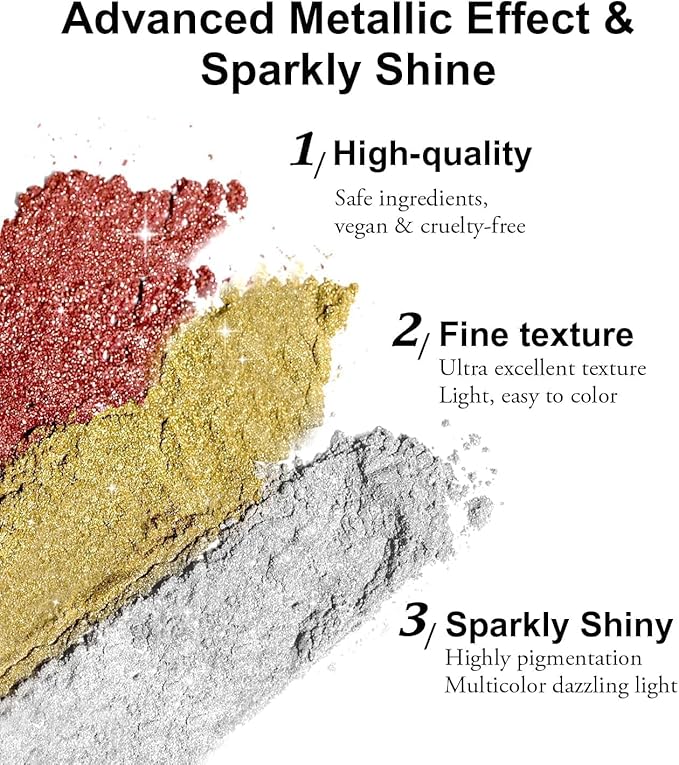 Chrome Nail Powder BISHENGYF - 6 Colors Rose Gold White Orange Metallic Effect Mirror Powder for Nails Aurora Iridescent Pearlescent Chrome Powder for Nails Art DIY Decoration