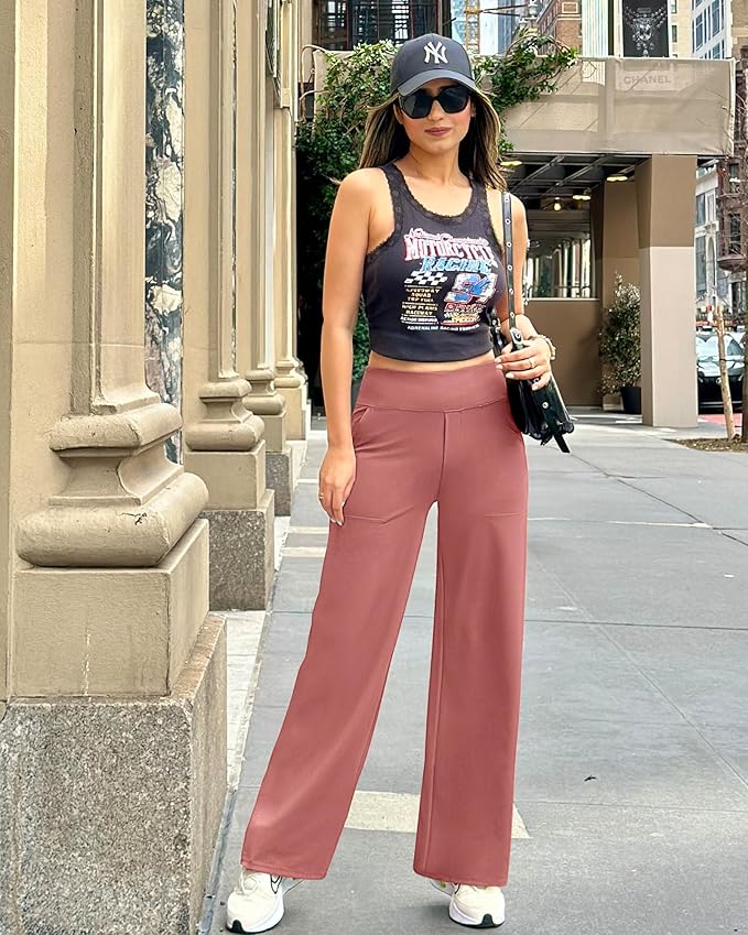 G4Free Yoga Pants Women Wide Leg Pants with Pockets High Waist Stretch Dress Casual Sweatpants Petite/Regular/Tall