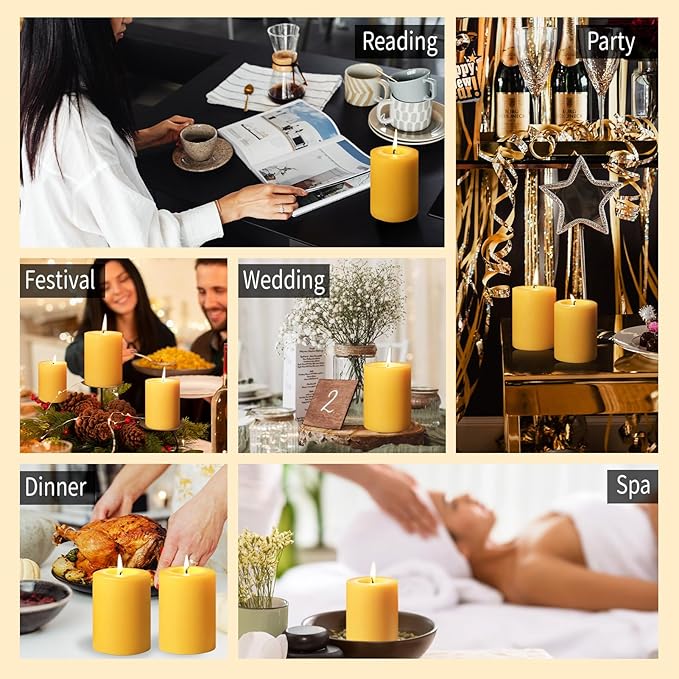 Natural Beeswax Pillar Candle, 110 Hours Long Burning Emergency Candle Unscented Pure Beeswax Pillar Candles 3x4in Dripless Bees Wax Candles for Home Paryer, 2 Packs