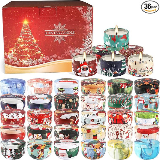 36 Packs Christmas Scented Candles Gift- Aromatherapy Candle-2.5oz Soy Wax-Long Lasting Burn time, Christmas Thanksgiving Gifts, Home Decor