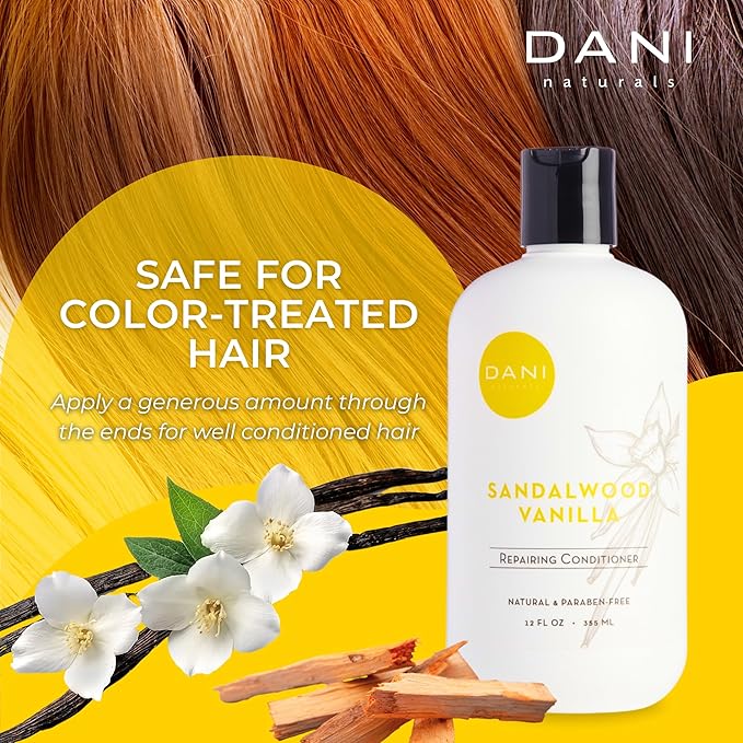 DANI Naturals Conditioner – Sandalwood Vanilla, Strengthening & Thickening for Fuller-Looking Hair, Lightweight & Hydrating, Vegan & Color-Safe, 12 oz