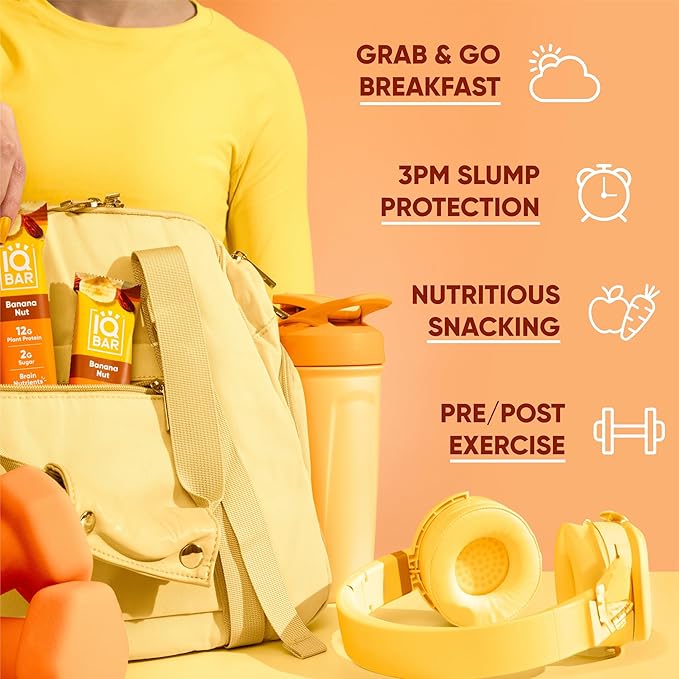 IQBAR Brain and Body Plant Protein Bars Banana Nut 12 Count - Keto, Vegan, Low Carb, High Fiber, Gluten Free, Dairy Free, Low Sugar Snack