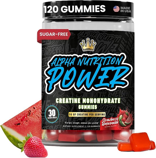 Creatine Monohydrate Gummies 5g - Strawberry-Watermelon Flavored Creatine for Men and Women - Supplement Supports Muscle Growth, Energy, Pre and Post Workout, Focus & Cognition, Recovery (120 Count)