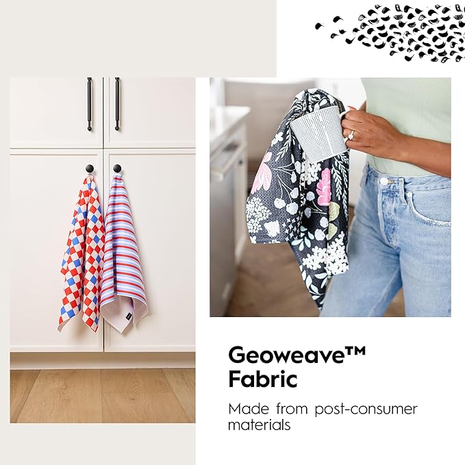 GEOMETRY Kitchen Towels - Quick Dry, Absorbent Microfiber Dish Towels for 4th of July, Memorial Day, Veterans Day, and Holiday Decor - Red, White, and Blue - Liberty Lines