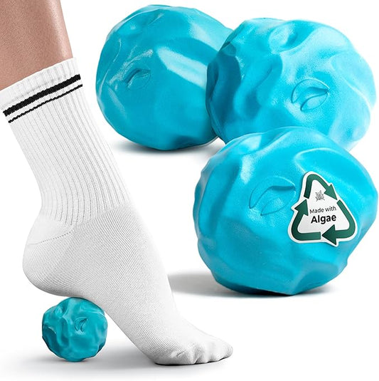 Oceanfoam Wave Massage Ball Roller – Textured Lacrosse Ball for Plantar Fasciitis Relief, Muscle Knot Therapy, Myofascial Release – Travel Size Tool for Feet, Neck, Back Pain (Miami Blue) Pack of 3