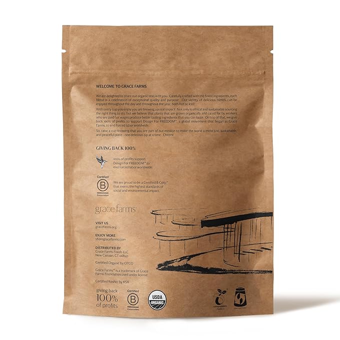 Grace Farms Organic Earl Grey Black Tea, 50 Sachet Pouch | Bergamot Oil | Fairtrade & Kosher |Gives Back 100% of Profits