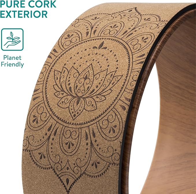 Navaris Cork Yoga Wheel - Prop for Stretching, Flexibility, Back Bends - Helps Deepen Poses and Stretch Back, Shoulders, Chest - 13" (33cm) Diameter