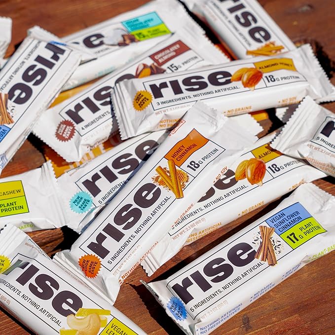 Rise Whey Protein Bars - Mocha Almond | Breakfast Bar & Protein Snack 15g Protein 4g Fiber Just 5 Whole Food Ingredients Gluten-Free Soy Free