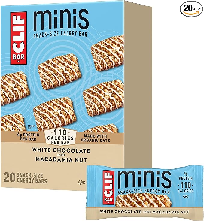 CLIF BAR Minis - White Chocolate Macadamia Nut Flavor - Made with Organic Oats - 4g Protein - Non-GMO - Plant Based - Snack-Size Energy Bars - 0.99 oz. (20 Pack)
