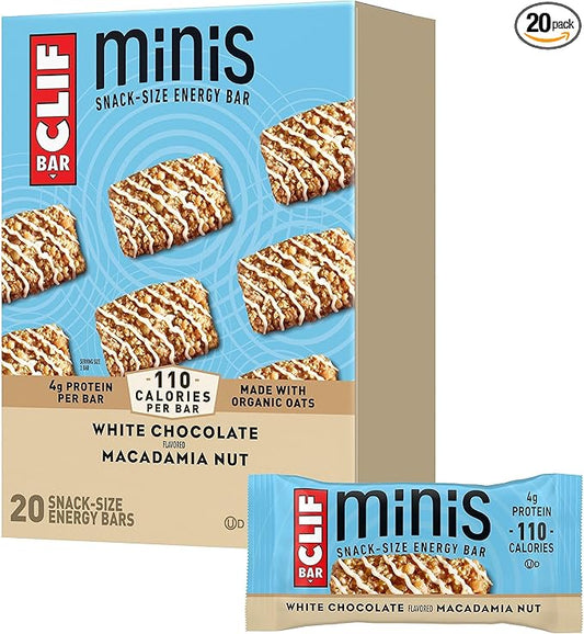 CLIF BAR Minis - White Chocolate Macadamia Nut Flavor - Made with Organic Oats - 4g Protein - Non-GMO - Plant Based - Snack-Size Energy Bars - 0.99 oz. (20 Pack)